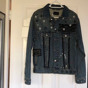Zara Denim Jacket With Metallic And Lace Details